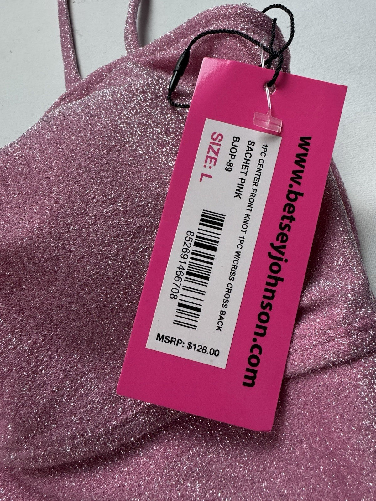 $128 BETSEY JOHNSON One Piece Pink Glittery Swimsuit Sz L. (B.150)