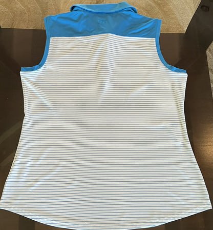 Cutter & Buck Women's Polo White w/Blue Stripes Golf Shirt Sz M (B.13)