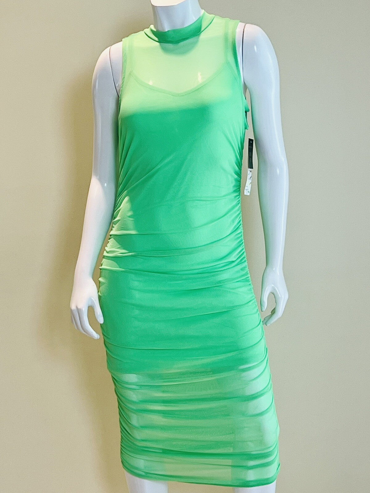 Almost Famous Women's Neon Green Mesh Dress Sz L        (B.07)