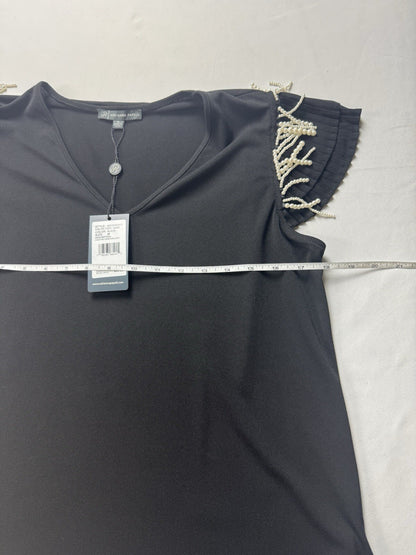 $69 Adrianna Papell Black Pearl Sleeves Blouse Sz M.   (B.143)