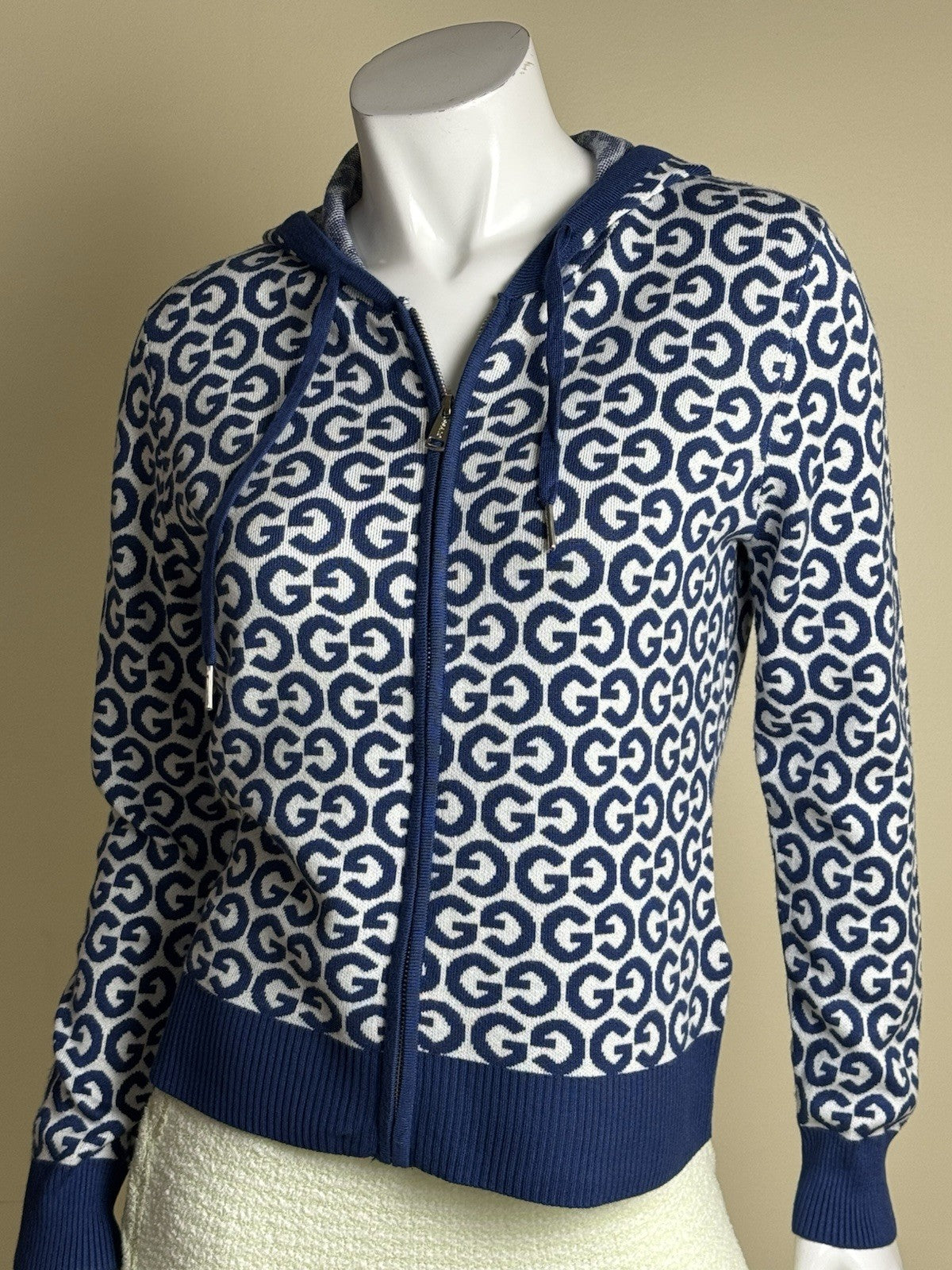 $80 GUESS AVERY FULL ZIP SWEATER HOODIE G Logo Sz L.      (B.032)
