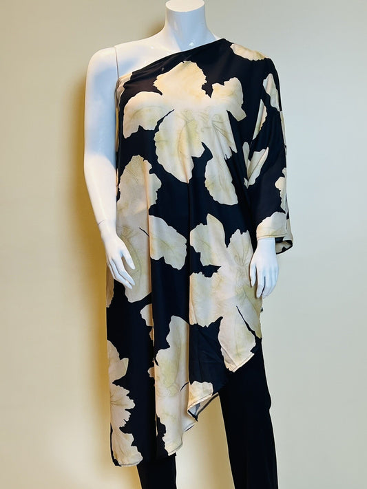 Women’s One-Shoulder Cover Up Dress Size S/M Black Floral