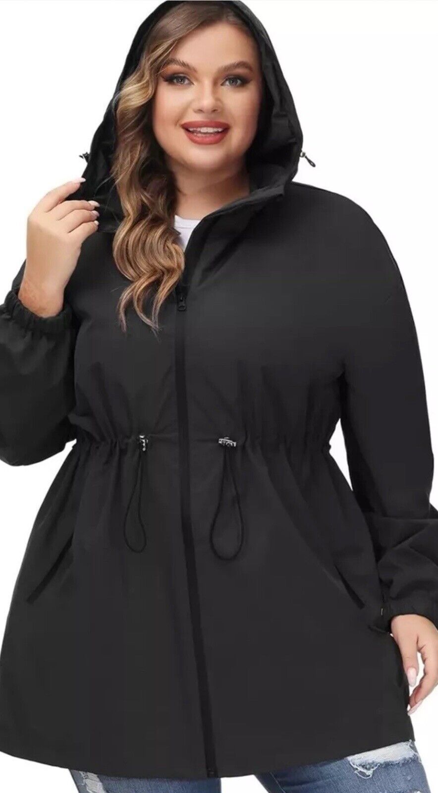 Hanna Nikole Women’s Black Long Sleeve Zip-Up Hooded Jacket Sz 20W