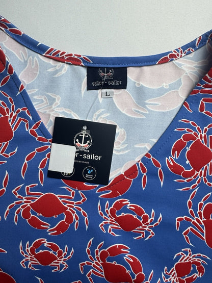 Sailor-Sailor Women’s Crabs Printed Golf Tennis Shirt Size L    (B.161)