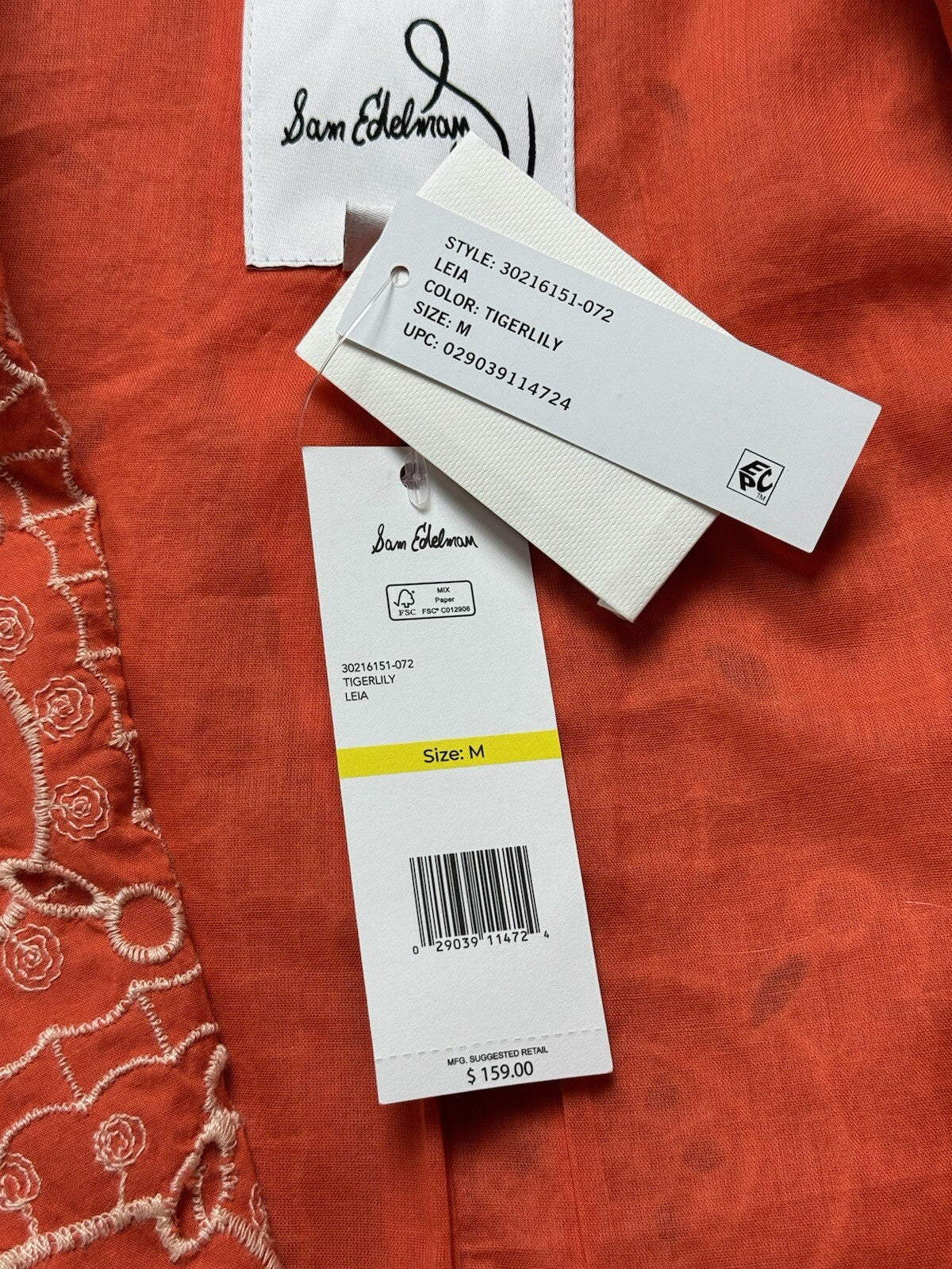 $159 Sam Edelman Women's Orange Leia Cotton Eyelet Crop Blazer Sz M  (B.85)