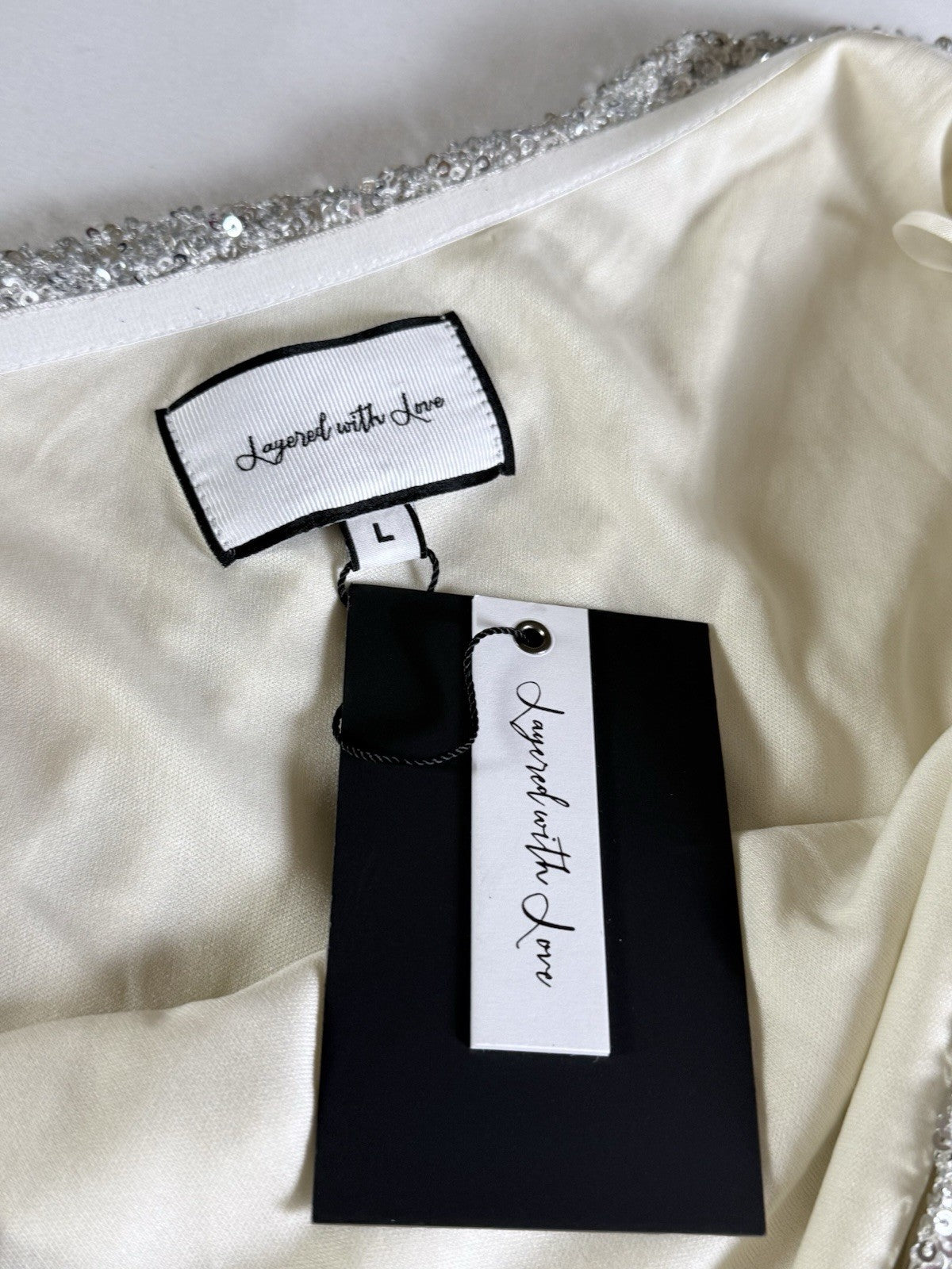 Layered With Love One Sleeve Sequined Dress Sz L.    (B.194)