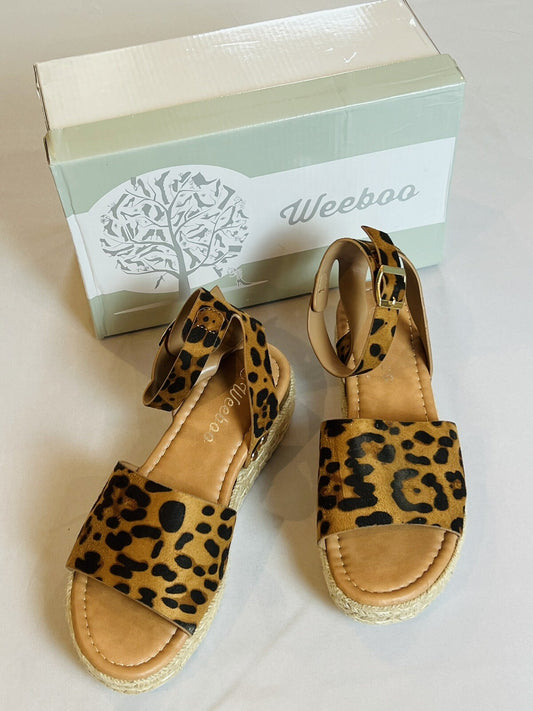 WEEBOO Leopard Ankle Strap Open Toe Platform Espadrille Wedge Sandals Sz 7