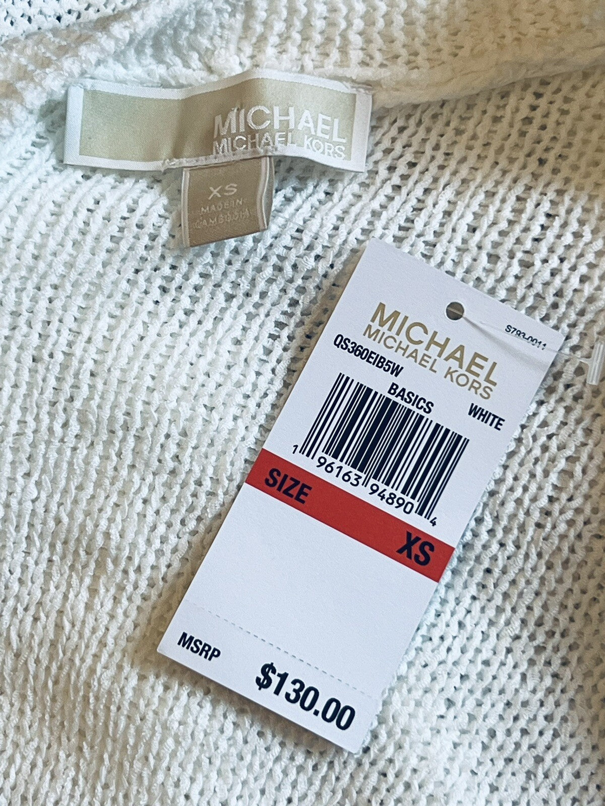 $130 Michael Kors White Crochet Fringe Open Front Cardigan Women’s Sz XS.  (B05)