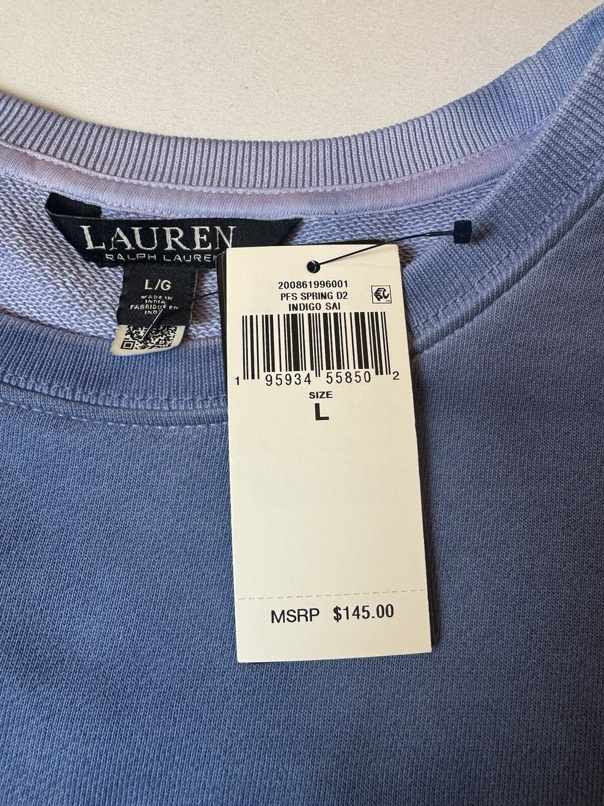 $145 Lauren Ralph Lauren Women's Blue Logo Sweater Sz L.  (B.116)