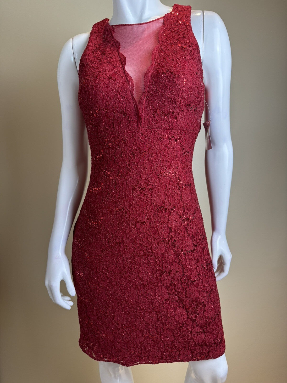 NY Nightway Women's Red Sequined Lace Cocktail Dress Sz 6 (71)