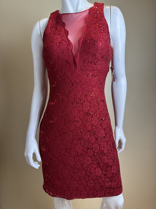 NY Nightway Women's Red Sequined Lace Cocktail Dress Sz 6 (71)