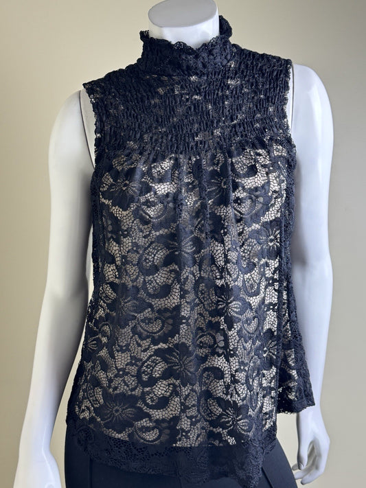 Adiva Women’s Lace Floral Black Blouse Sz M.    (B.150)