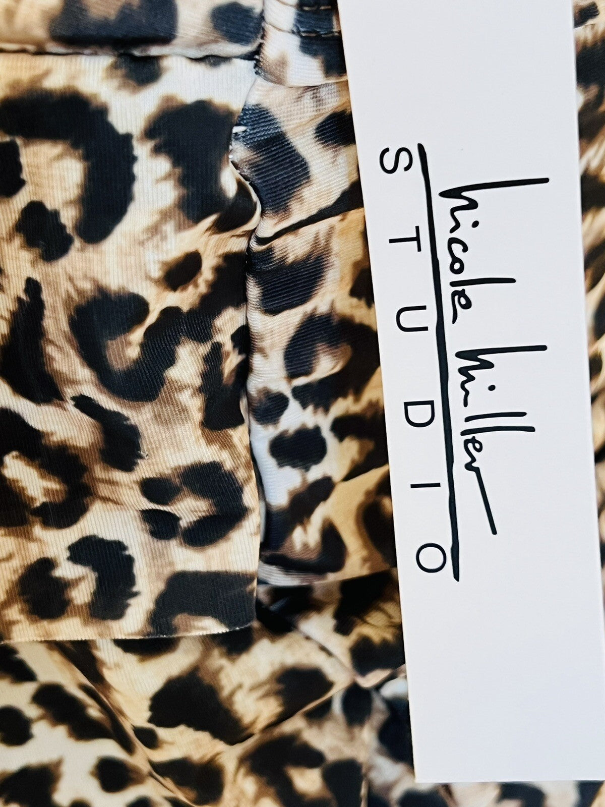 $98 Nicole Miller 2Pc Tankini Swimsuit Ruffle Tier Leopard Print Sz L