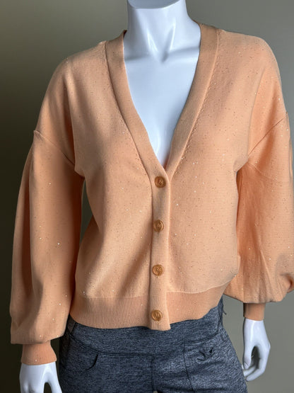 Front of 525 America Melon V-neck button-front cardigan, size S
