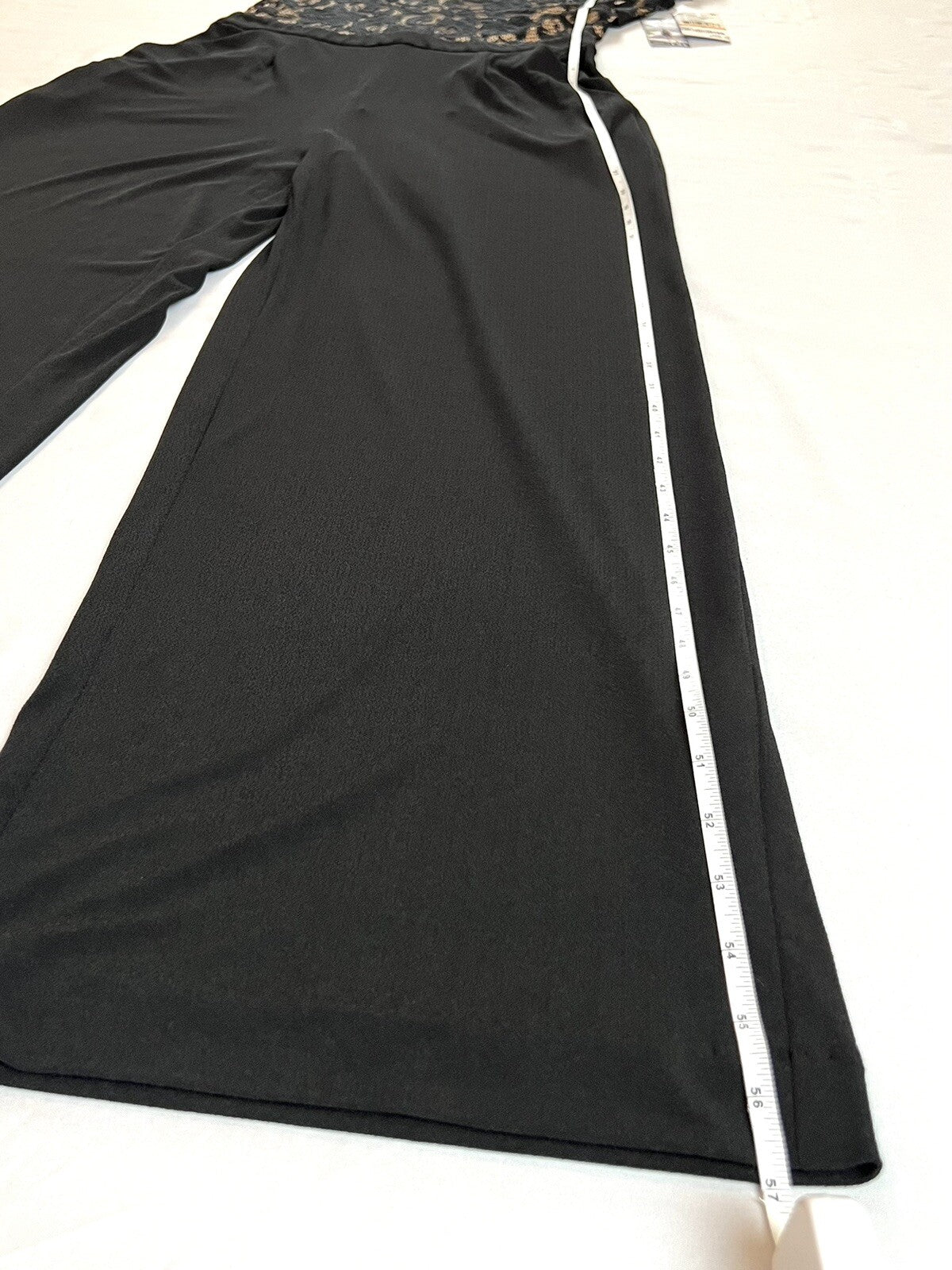 Karen Kane Women Black Stretch V-Neck Lace-Bodice Wide-Leg Jumpsuit Size S