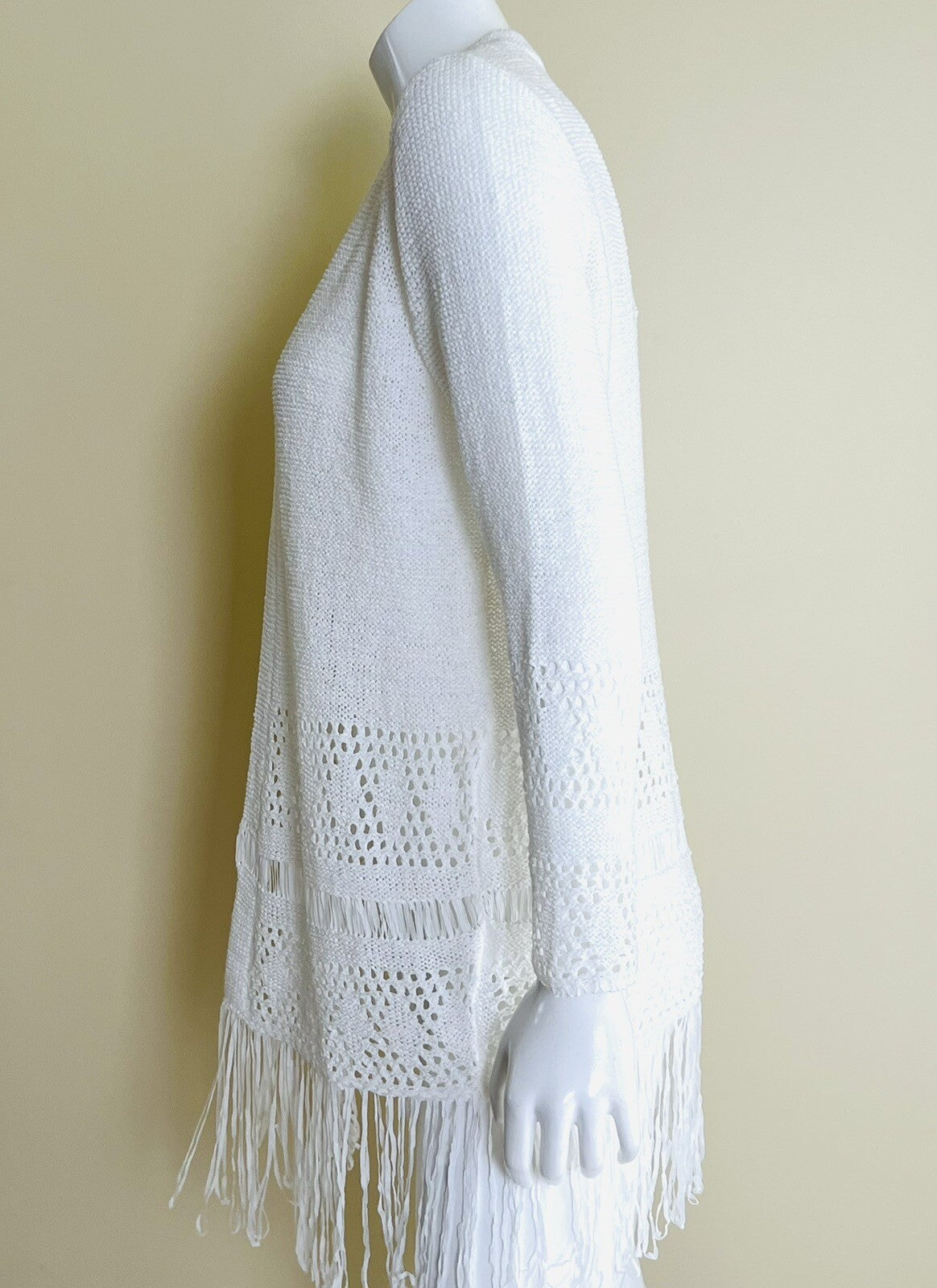 $130 Michael Kors White Crochet Fringe Open Front Cardigan Women’s Sz S    (B05)