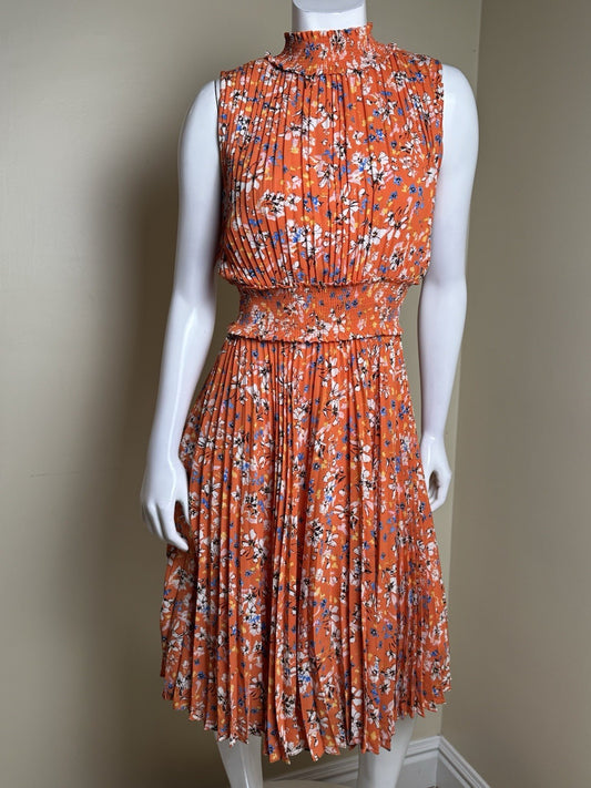 $148 NANETTE LEPORE Orange Pleaded Dress Sz  4  (B.171)
