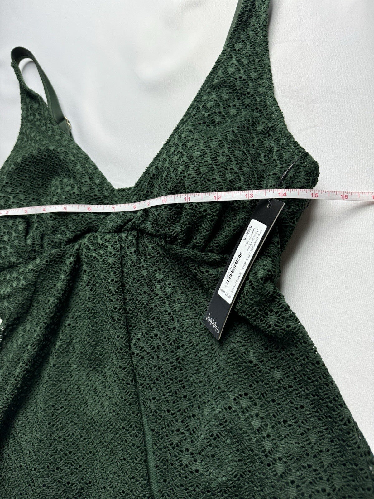 $98 Nicole Miller 1 Pc Swimsuit Green Crochet Sz S Bathing suit (B.53)