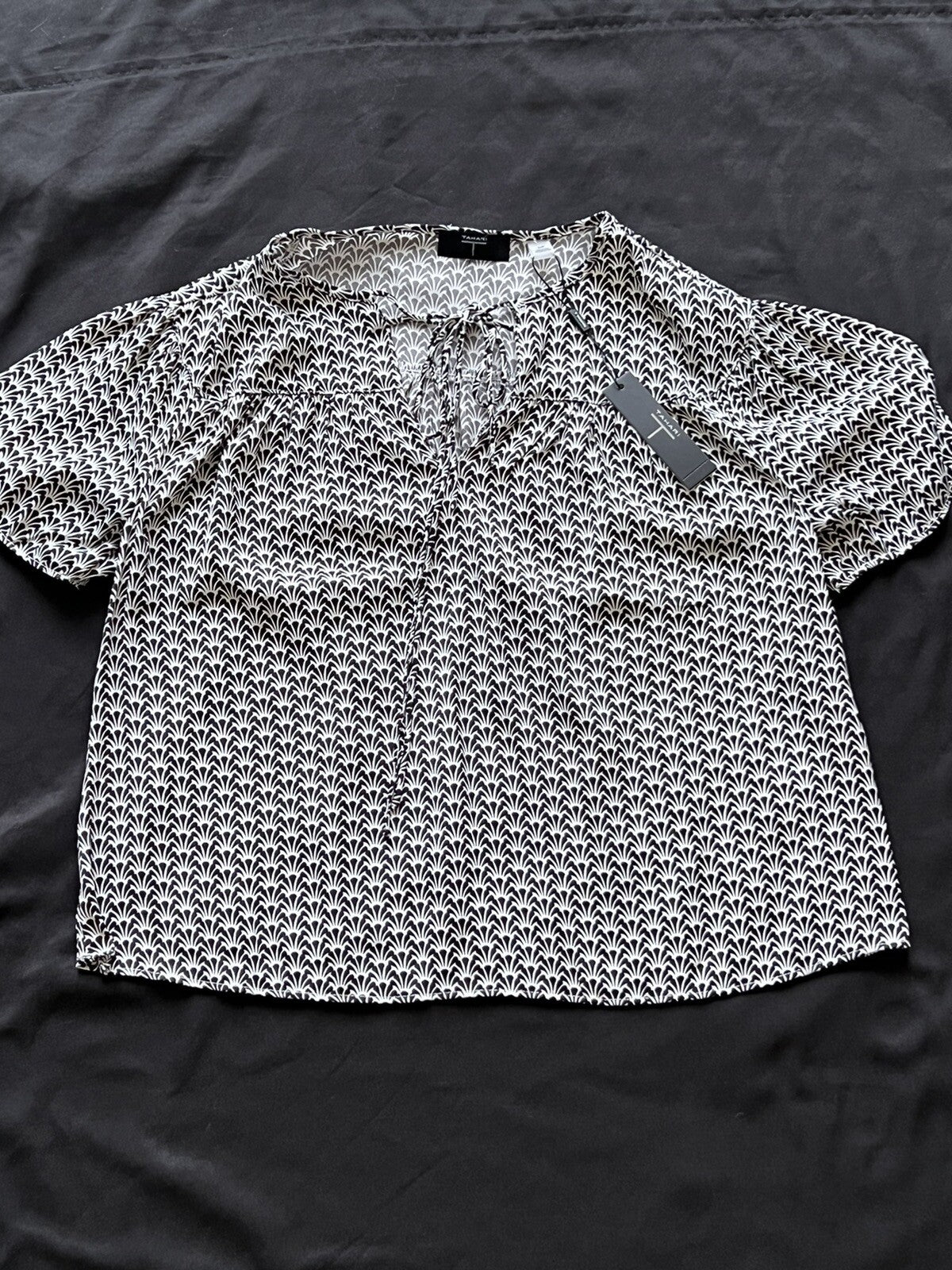 TAHARI Women's Blouse Black,White Top Sz S
