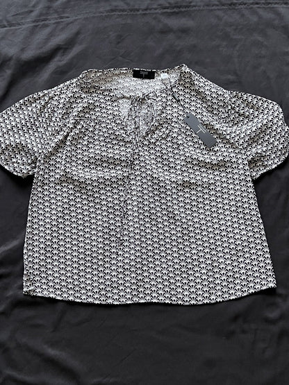 TAHARI Women's Blouse Black,White Top Sz S
