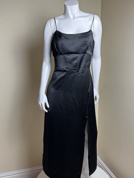 $310 Jason Wu Black Satin Slit Cocktail Party Dress Sz L.       (B.169)