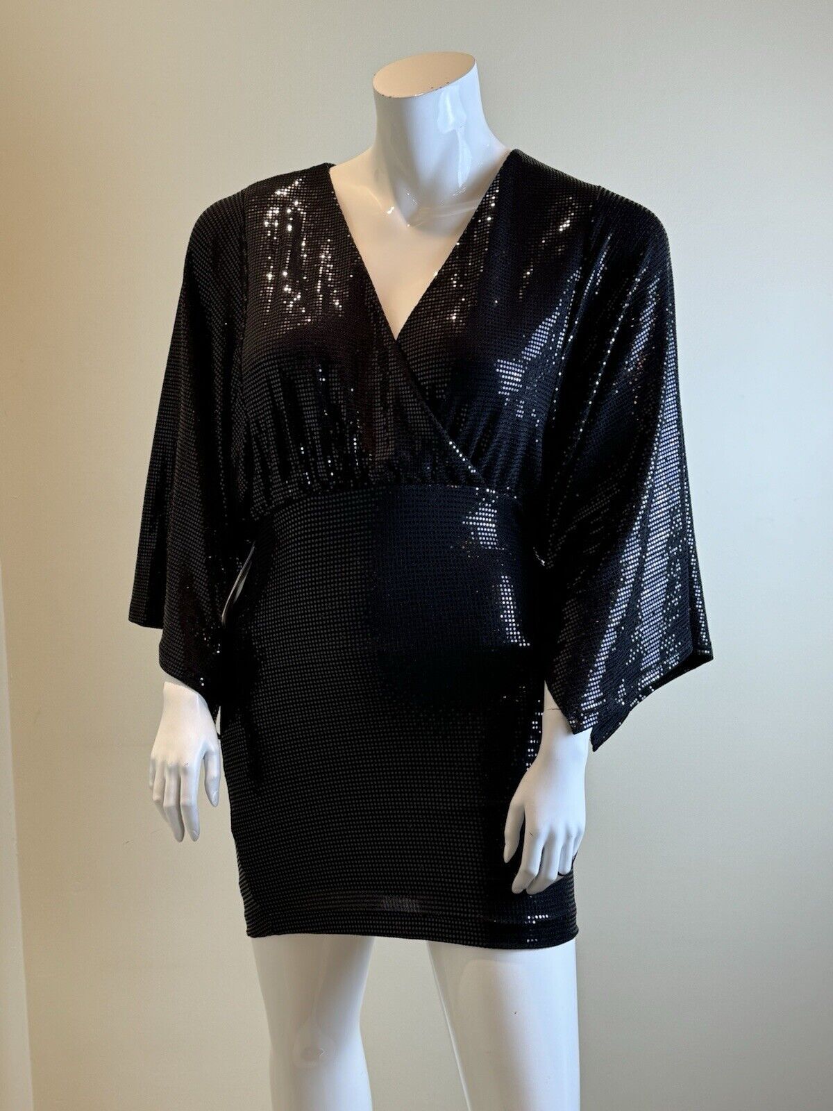 Guess Tiana Kimono Sleeve Black Sequin Reversible Mini Dress Sz L (B.81)