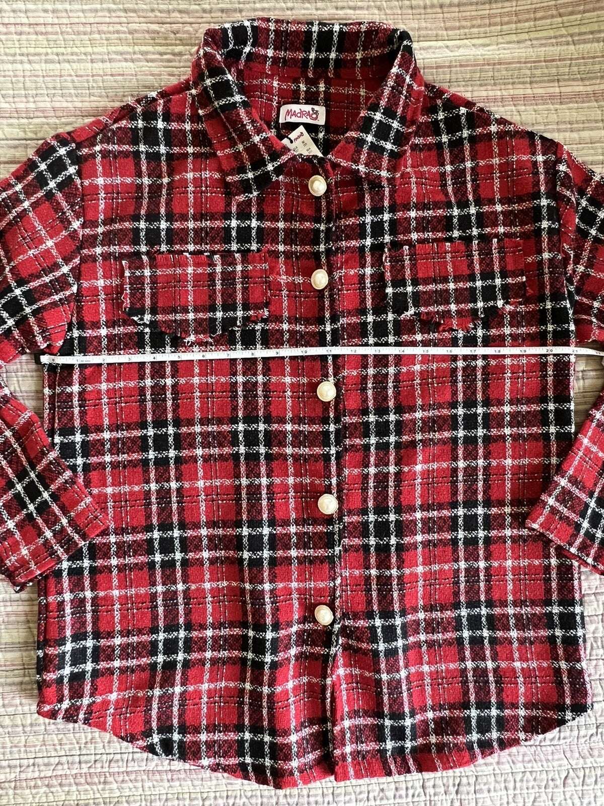 MadRag Women’s Plaid Shirt Coat Sz M Pearls Button