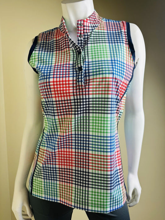 KINONA Women’s Sleeveless Golf Plaid Shirt Sz M     (B.160)