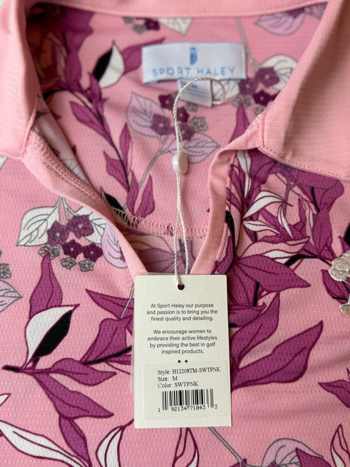 Sport Haley Women's Golf Shirt Pink Floral Top Sz M.   (B.77)