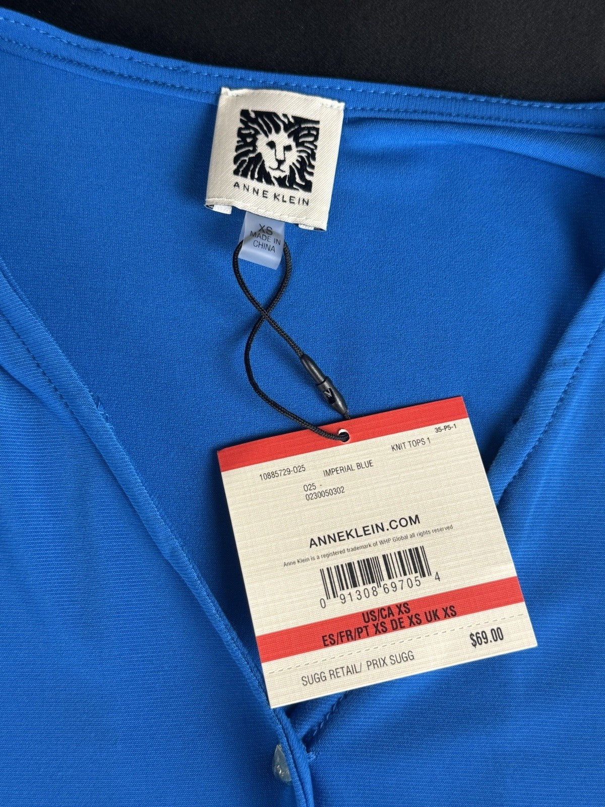 $69 Anne Klein Women’s Royal Blue Button Up Blouse Size XS.         (B.187)