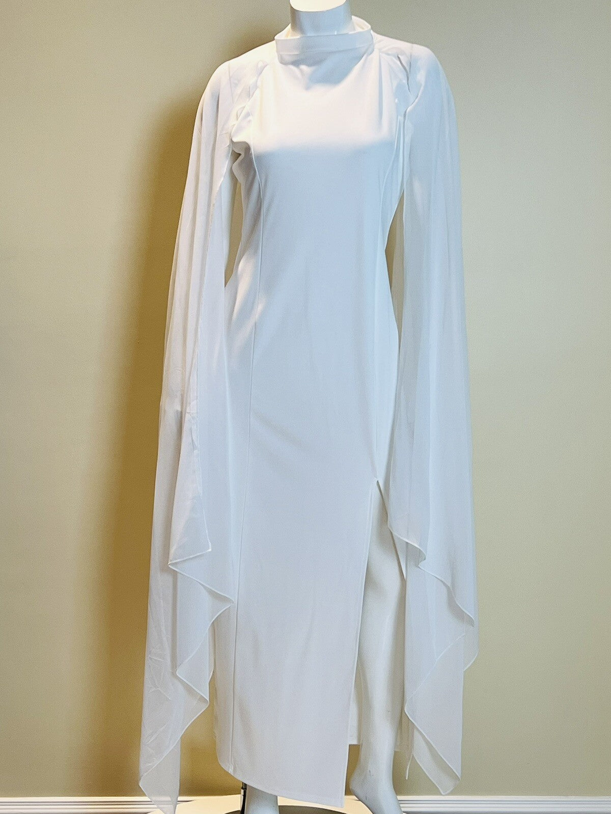 Women’s Sz L White Kimono Lace Sleeveless Long Dress (6)