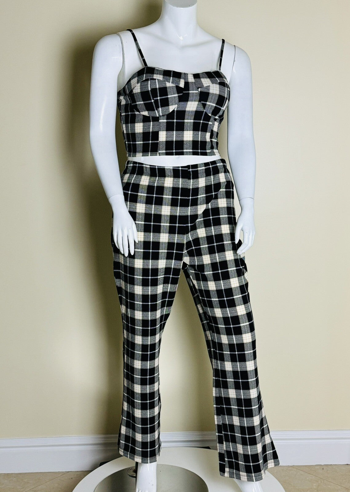 No Boundaries Women’s 2 Pc Plaid Top Pants Set Sz XL