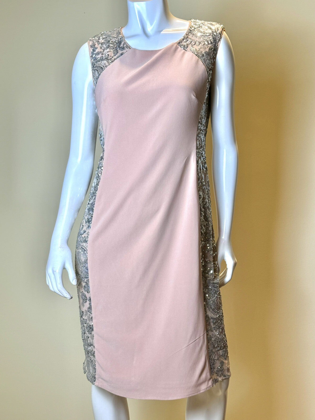 R&M Richard Knee-Length Sheath Dress w/Sheer Inserts Sequins Sz 10 (B.52)