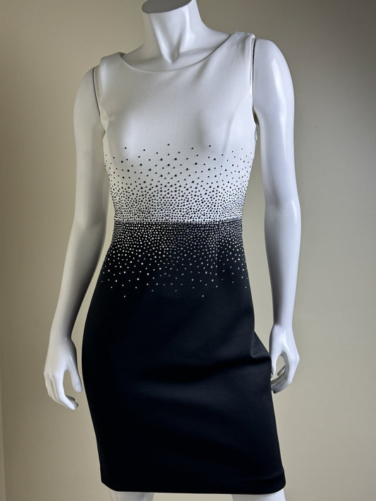 $149 Calvin Klein Women’s Black  White Rhinestones Dress Sz 4.      (B.140)
