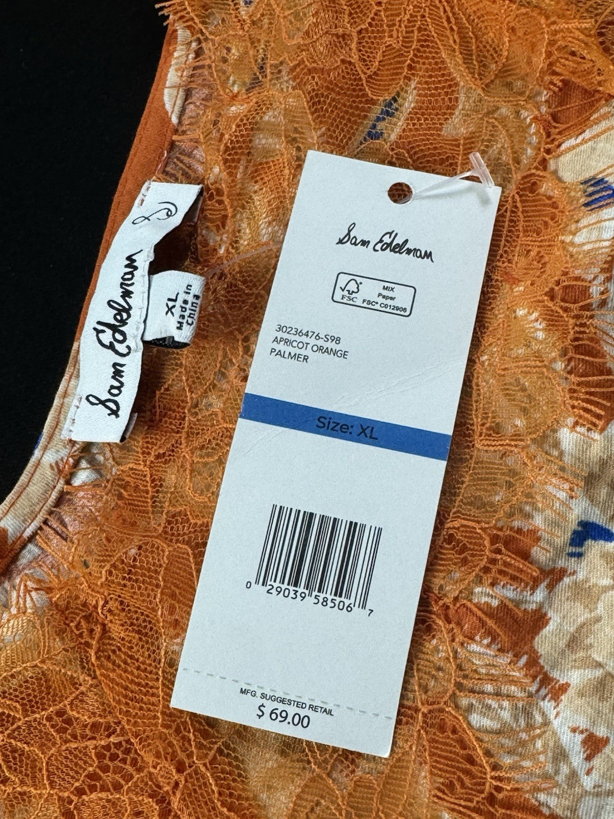 Sam Edelman Women's Palmer LaceTrimmed Camisole Sz XL.     (B.027)