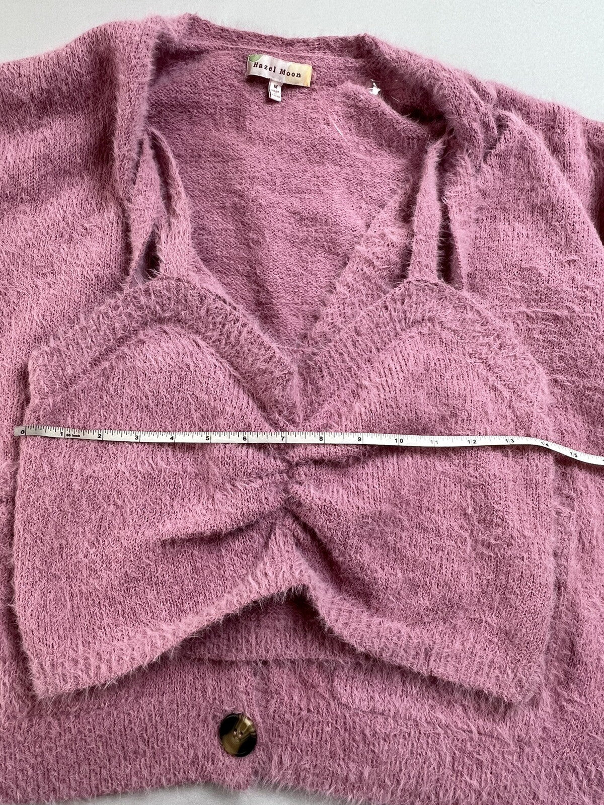 Hazel Moon Women’s 2pc Set Crop Top Cardigan Fuzzy Pink Sweater Sz M
