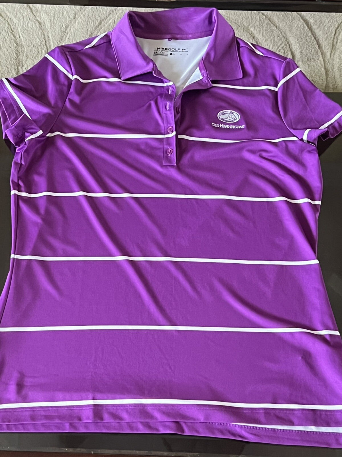 NikeGolf Women's Top Golf Shirt Purple w/White Stripes Sz L