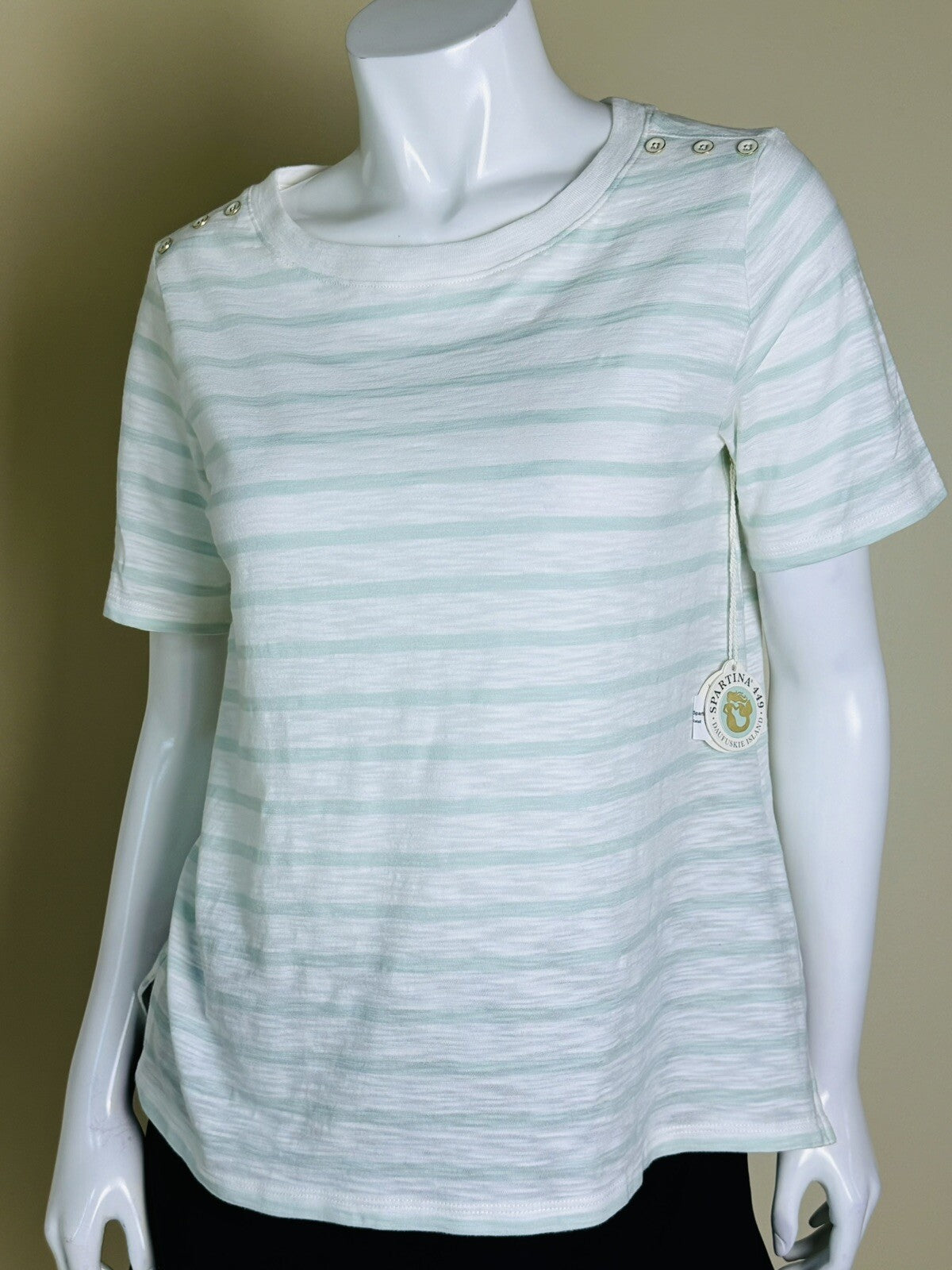 Spartina 449 Women’s Top Sz S Golf Shirt Stripes Green White.  (74)
