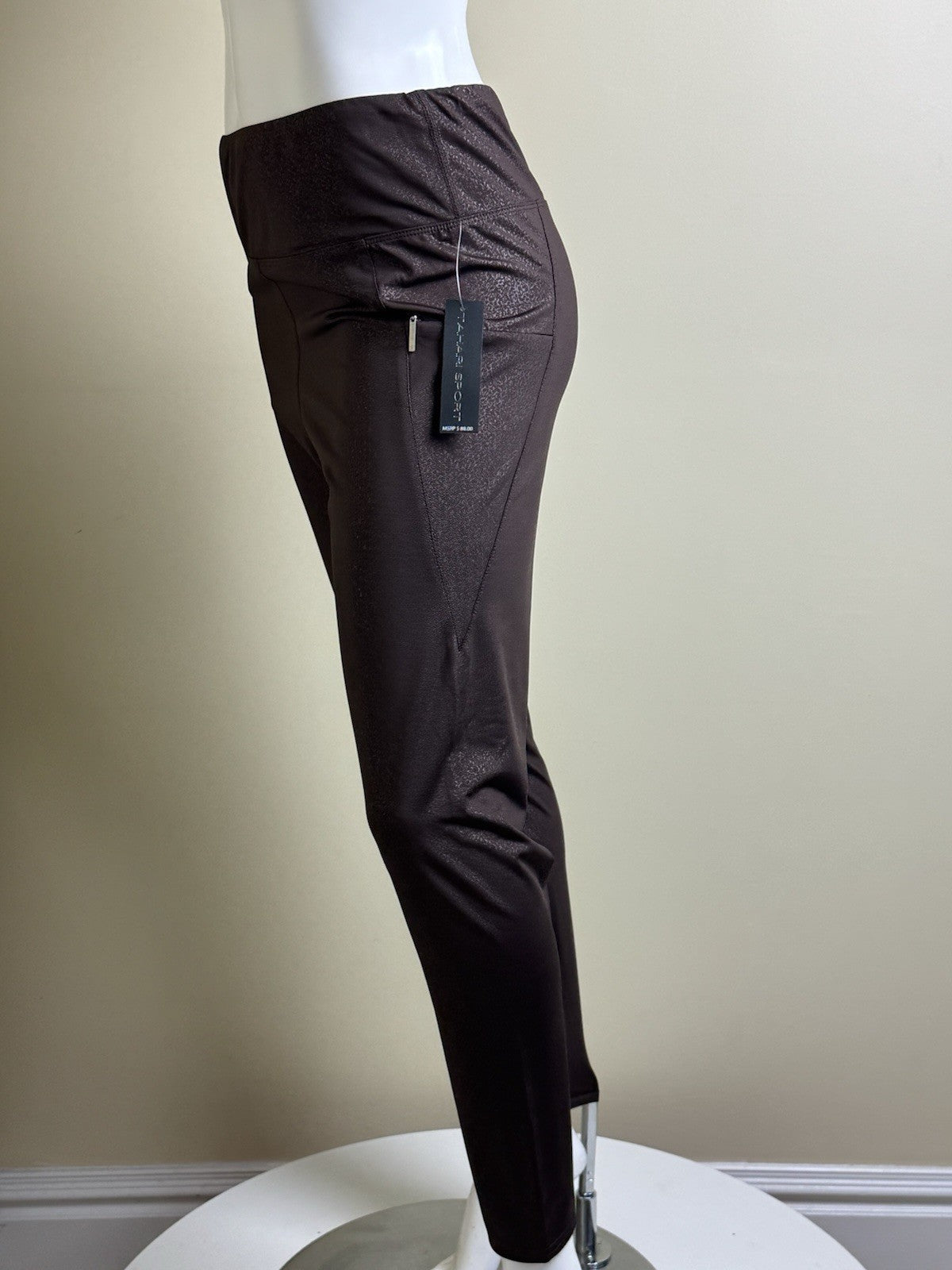 Tahari Sport Leggings Brown Pocket Size L.      (B.157)