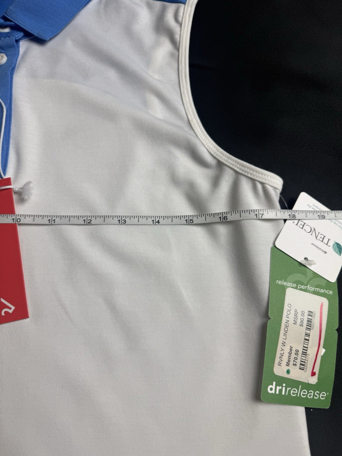 Redvanly Women’s Polo Shirt White w/blue Sz L.    (B.159)