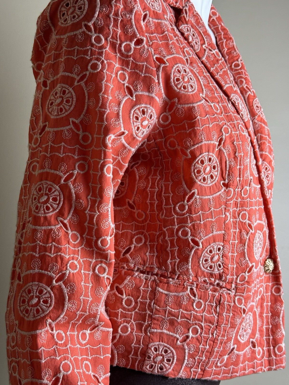 $159 Sam Edelman Women's Orange Leia Cotton Eyelet Crop Blazer Sz M  (B.85)