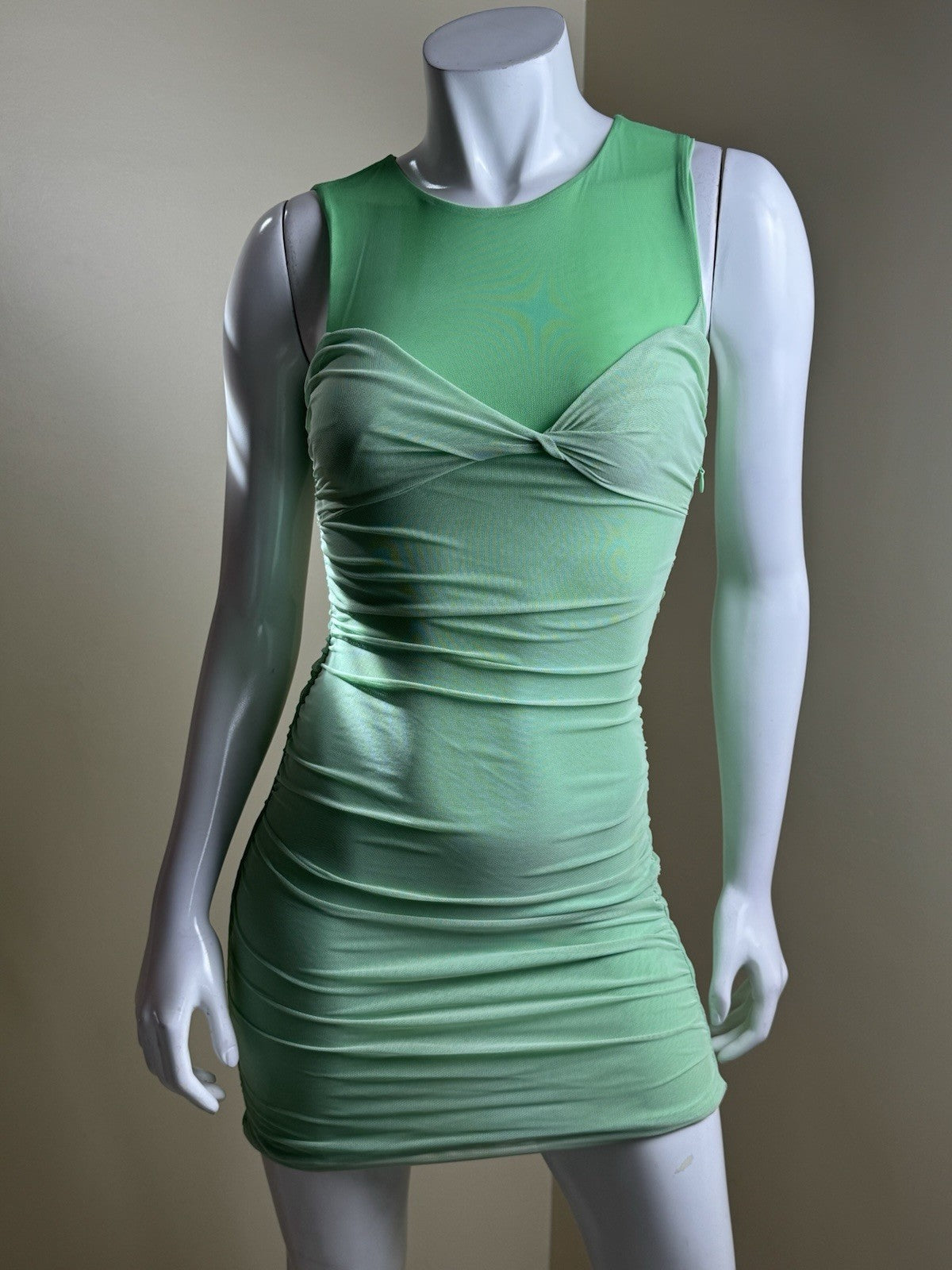 ZARA Neon Green Short Stretch Dress Sleeveless Sz XS.  (B.176)