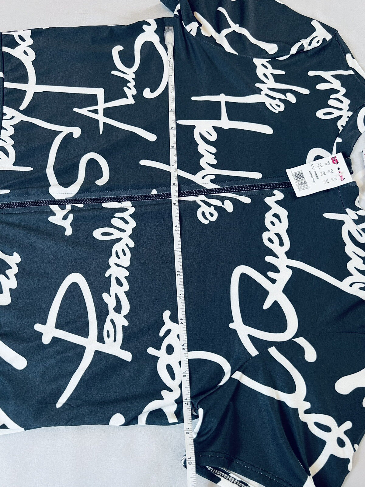 MadRag Women's 3XL Black White Letters Front Zipper Short Sleeve