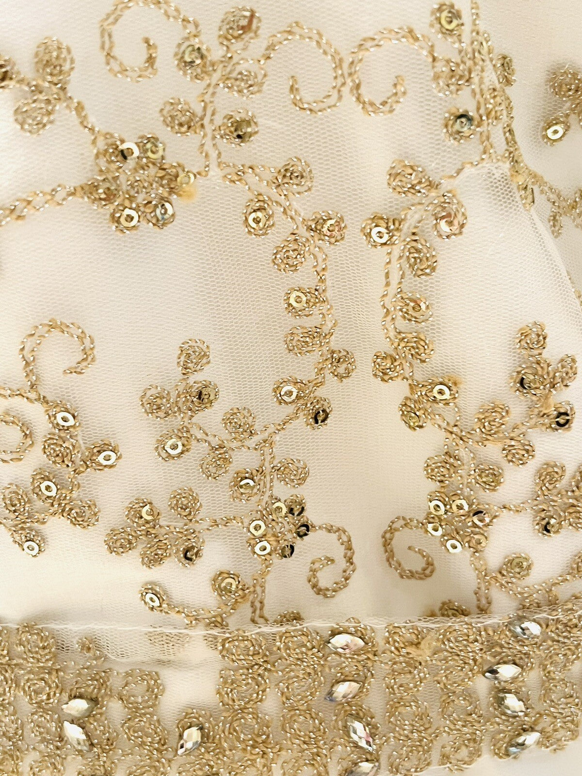 Bollywood Inspired Golden Lace work White Patiala Salwar Kamiz Ethnic Dress Sz S