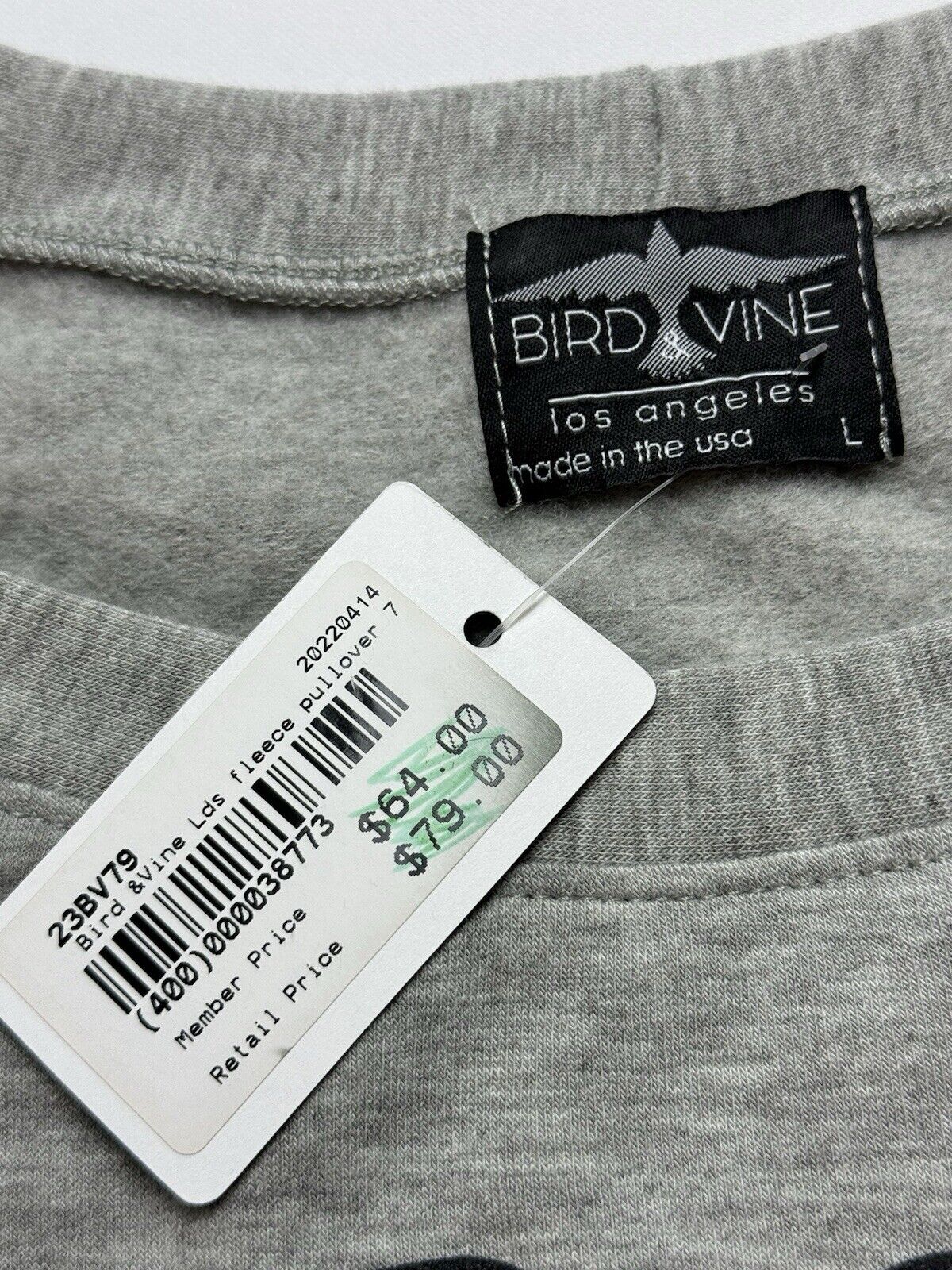 BIRD & VINE Los Angeles Women’s Sz L Gray Logo J’Adore Tennis Sweater.  (B,89)