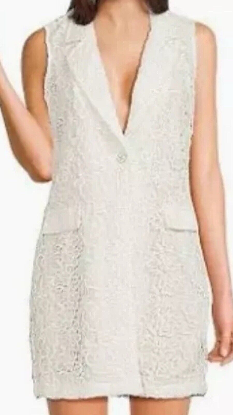 $108 NANETTE LEPORE White Long LACE VEST Dress SZ M (B.79)