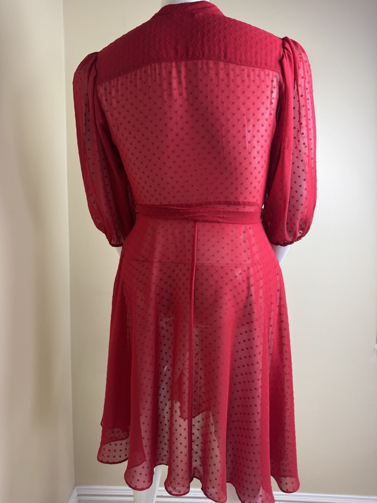 $148 NANETTE LEPORE Dotted Lace Red Dress Sz 16  (B.082)