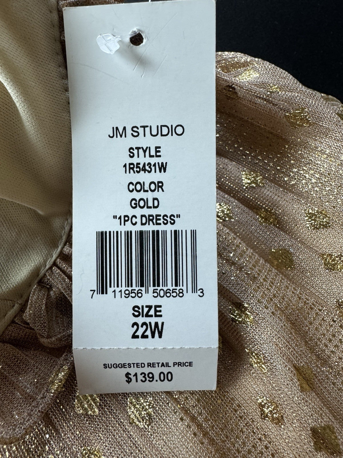 $139 JM Studio Women’s Gold Dress Sz 22W.      (B.177)