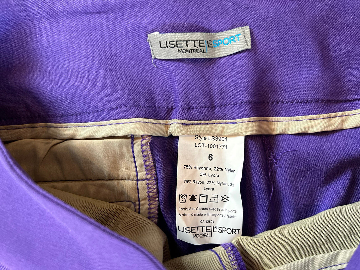LISETTE L Montreal Women’s Golf Stretch Pants Sz 6 Purple
