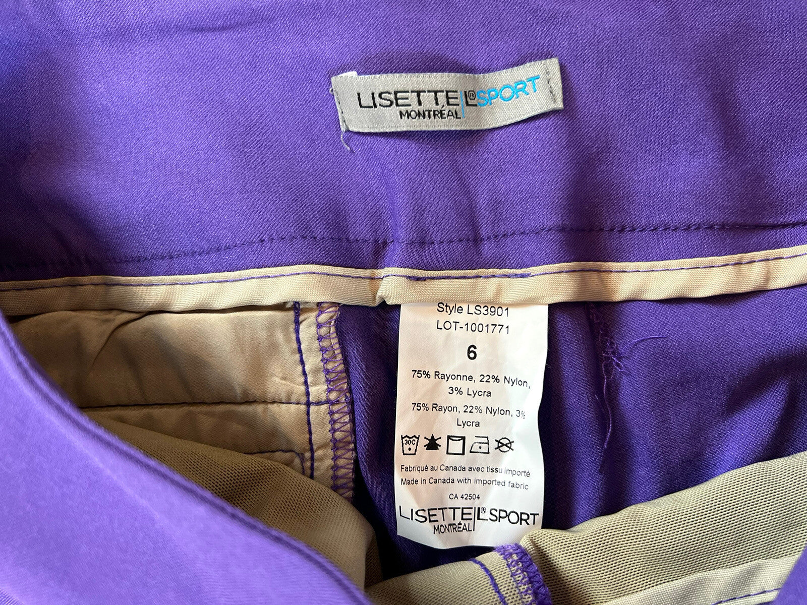 LISETTE L Montreal Women’s Golf Stretch Pants Sz 6 Purple